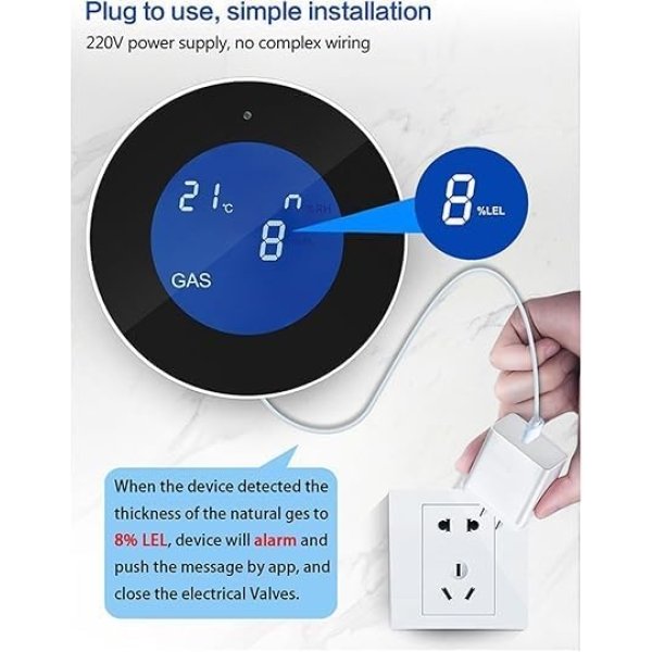 Gas sensor Leak Detector, For Tuya Smart WiFi, High Precision Sensor, LCD Temperature Display, Solenoid Valve Function, Gas Alarm Gas Liquefied Gas Leak Detector - Image 3