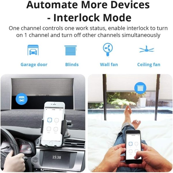 SONOFF 4CHR3 4 Channel WiFi Smart Switch, Smart Switch Works with Alexa, Google Home, Inching Self-Locking Interlock, Time Function - Image 4