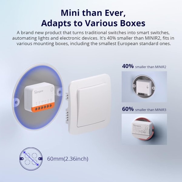 SONOFF MINIR4 WiFi Smart Switch, 2 Way Smart Micromodule Switch, Detach Relay Mode, WiFi 2.4G, APP Control, Mini Smart Switch Compatible with Alexa, Google Home, 10A/2200W - Image 4