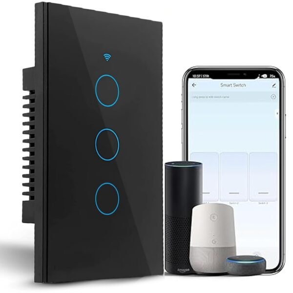 Tuya smart touch switch 3 Gang Wi-Fi Smart wall switch, Glass Panel, Home Automation, 2.4GHz Touch Switches, Remote Control Tuya App, Work with Alexa, Google Home (Switch 3 Gang Black) - Image 2