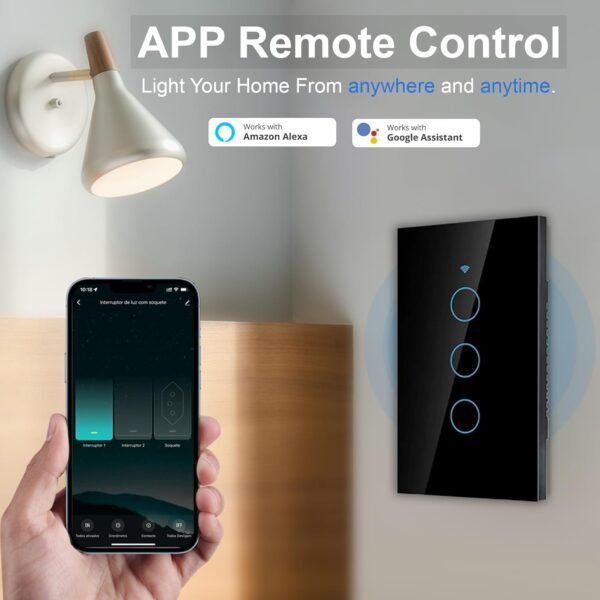 Tuya smart touch switch 3 Gang Wi-Fi Smart wall switch, Glass Panel, Home Automation, 2.4GHz Touch Switches, Remote Control Tuya App, Work with Alexa, Google Home (Switch 3 Gang Black) - Image 4