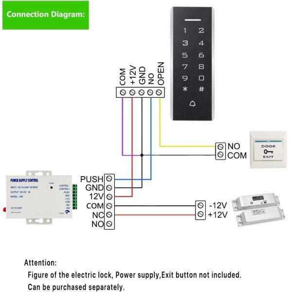 Door Access Control System, 125KHz Proximity ID Card Access Control Keypad Support 1000 Users ID Card Reader Digital Keypad + 5PCS Keychains for Entry Access Controller Gate Opener - Image 6
