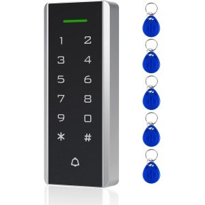 Door Access Control System, 125KHz Proximity ID Card Access Control Keypad Support 1000 Users ID Card Reader Digital Keypad + 5PCS Keychains for Entry Access Controller Gate Opener