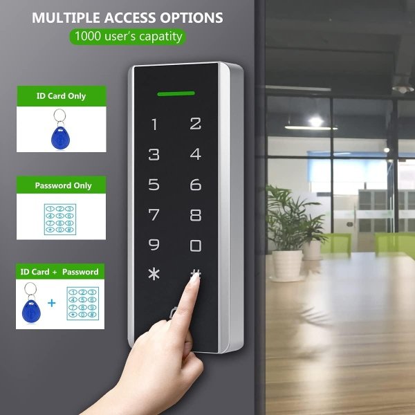 Door Access Control System, 125KHz Proximity ID Card Access Control Keypad Support 1000 Users ID Card Reader Digital Keypad + 5PCS Keychains for Entry Access Controller Gate Opener - Image 2