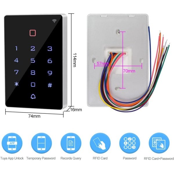 FusyTuly WiFi Tuya RFID Access Control Keypad Wireless IP68 Waterproof Access Controller Keyboard WG26/34 Phone APP Password Unlock System+ 10pcs Keyfobs - Image 7